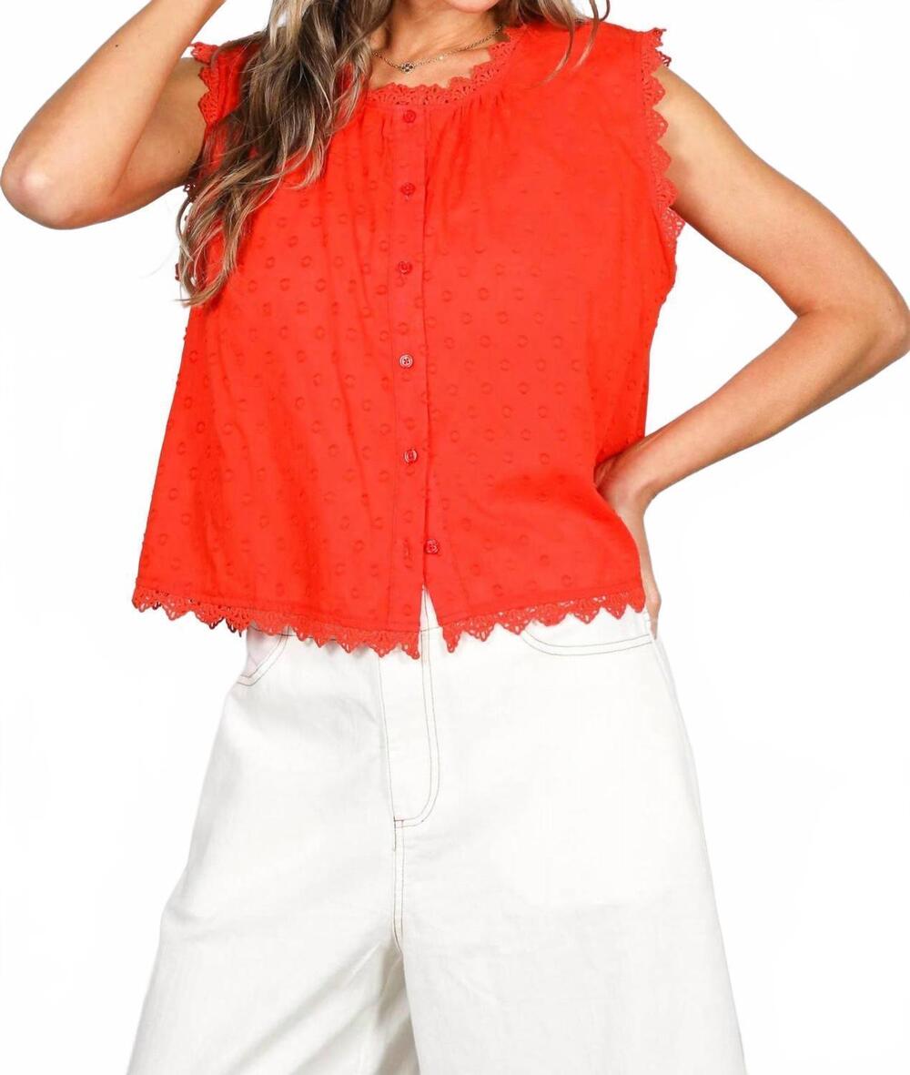 NEW VINE & LOVE lexie lace edge swiss dot top in red